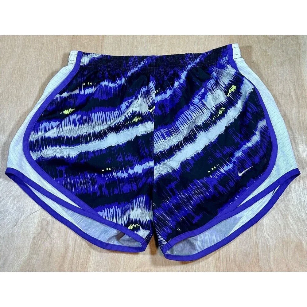 NIKE Womens Dri Fit Running Shorts Purple Black White Striped Standard Fit Small - Picture 1 of 10